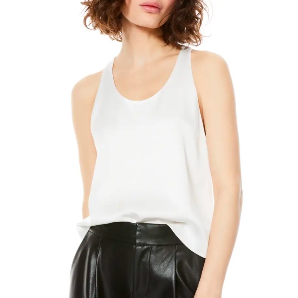 NWT Alice + Olivia Reiko Satin Racerback Tank - off white